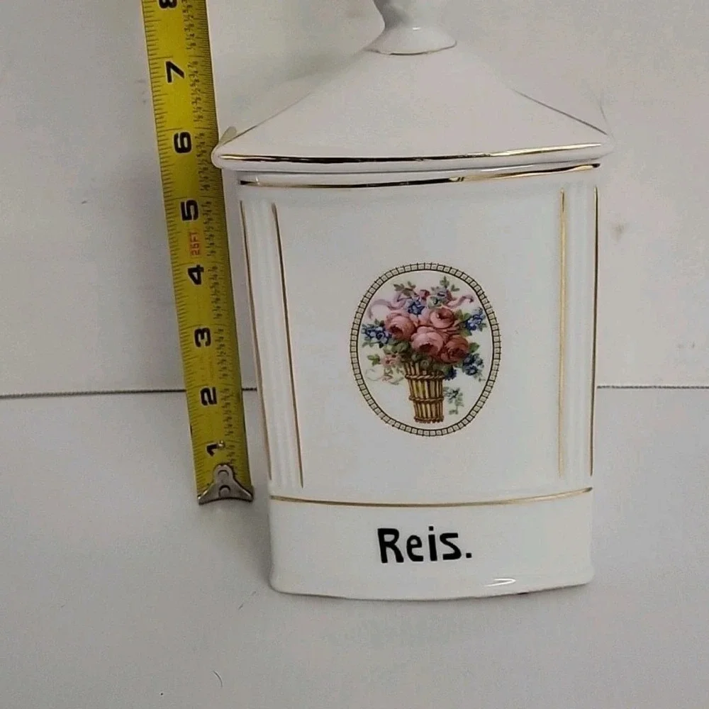 Ceramic Reis Rice Canister Made In Czechoslovakia Numbered Vintage Floral White